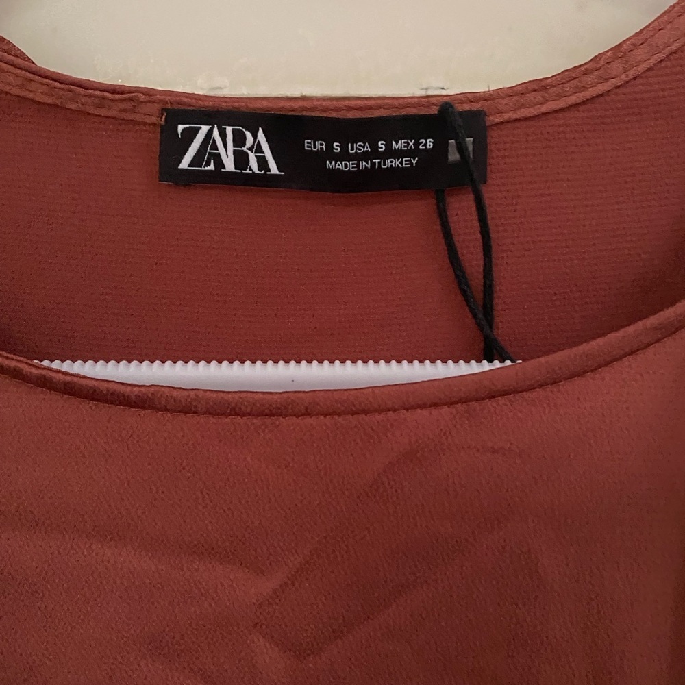 Zara Rust Ruffle Sleeve Blouse - Picture 3 of 8
